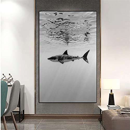 ZAYEN Modernes Wal-Hai-Leinwandgemälde, schwarz-weiß, Tierposter und Drucke, Wandbild für Wohnzimmer, Dekoration, ohne Rahmen, 70 x 100 cm, rahmenlos
