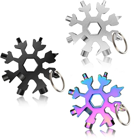 18 in 1 Schneeflocke Multitool Werkzeug,3 Stück Schneeflocken Multitool Edelstah,Sechskantschlüssel Schraubendreher Flaschenöffner,tragbares Edelstahlwerkzeug für Campingabenteuer (3PCS)