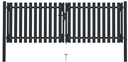 ZEYUAN Cancela Doble de Valla de Acero Gris Antracita 306x150 cm, Puertas Metalicas Exterior, Puerta Jardin, Valla De Jardin, Puerta De Jardín - 146351