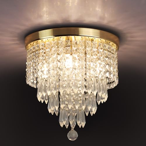 Depuley Kristall Kronleuchter Modern für Wohnzimmer: Lampe Deckenleuchte Kristalle mit Elegantem Design für Schlafzimmer Flur Küche - Gold Deckenlampe Kristall für Decke - G9-Kopf Kristall lampen