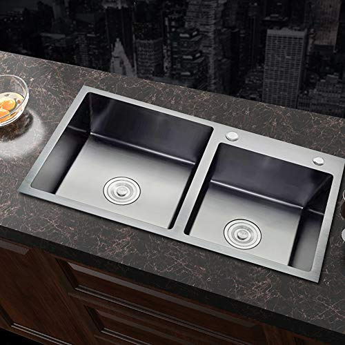 Fregadero de cocina de acero inoxidable, empotrable, fregadero doble, fregadero empotrado, fregadero doble, rectangular, con dispensador de jabón, juego de fregadero, de acero inoxidable, rectangular,