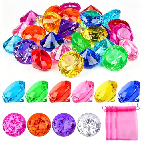 30 Stück Edelsteine für Kinder, 40mm Bunte Acryl Diamanten Kinder, Edelsteine Ausgraben für Kinder, Edelsteine Groß, Edelsteine Kindergeburtstag für Schatz Party Vase Aquarien Bade-Strandspielzeug