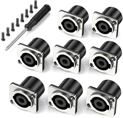 Jumwa 8Pack 4 Pole Speakon Panel Twist Lock Lautsprecher Buchse Metall Panel Jack Montage Kompatibel mit Neutrik Speakon NL4MP, NL4MPR, NL4FC, NL4FX, NLT4X, NL4 Serie, Type5