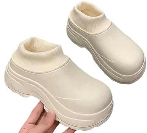 Gyios Ciabatte Donna Invernali Donne Impermeabili Scarpe da Peluche Calde da Esterno Stivali da Calzino con Tacco Alto-bianco-38-39 (fit37-38)