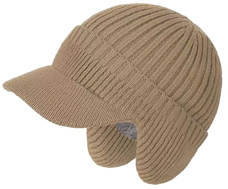 Epsoco Wintermützen für Herren mit Ohrenklappen, flauschiges Fleecefutter, Beanie-Mütze mit Visierkrempe, Outdoor-Wärmer, Jagd, Baseballmützen, Khaki, Einheitsgröße