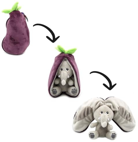 Les Déglingos Flipetz Plüschtier, Samt, Elefant/Aubergine, wendbar, Plüsch, sehr weich, für Babys – Geschenkideen zur Geburt