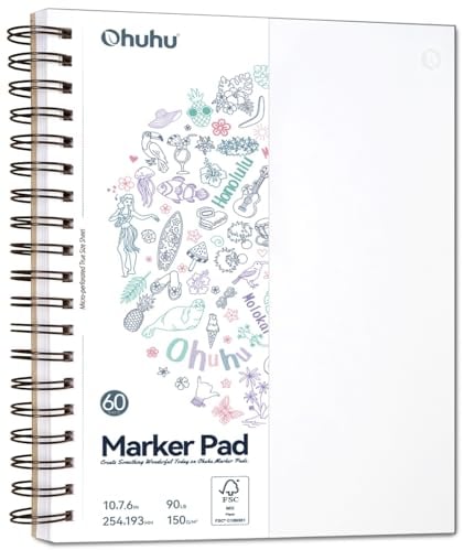 Ohuhu Carnet de Dessin Anti-traçage Recto-Verso, Format Grand 19x25 cm, Papier Lisse 150 g/m², 60 Feuilles/120 Pages – Reliure à Spirale, pour Marqueurs Alcool, Dessin, Écriture