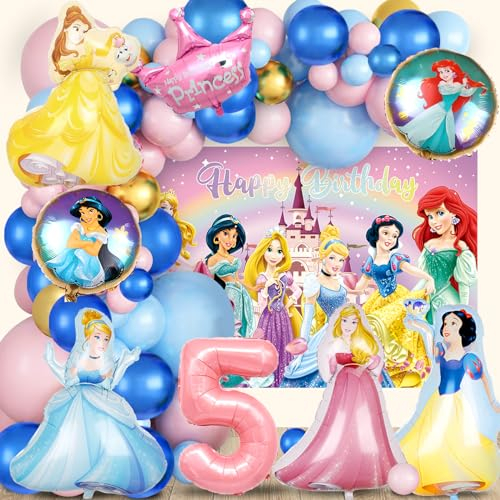 Prinzessin Geburtstag Deko 5 Jahre, Prinzessin Ballon, Prinzessin Hintergrund, Folienballon Prinzessin, Helium Luftballons Prinzessin, Prinzessin Party Deko Kindergeburtstag für Mädchen