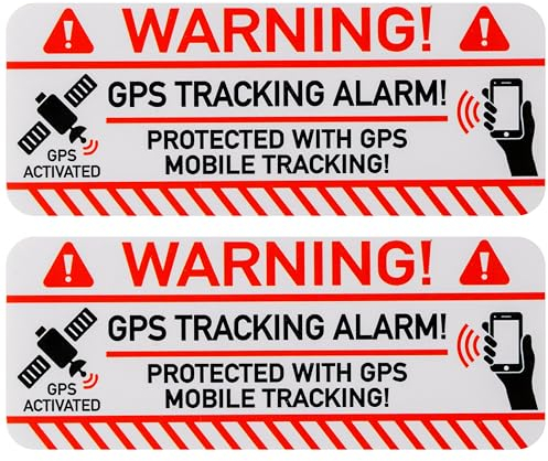 Aufkleber Set GPS TRACKING ALARM!, 2 Stück, 7,5 x 3 cm, selbstklebende Folie, außenklebend, Warnhinweis Sticker Innen- und Außenbereich, Diebstahl Schutz Klebesticker, Hinweissticker alarmgesichert