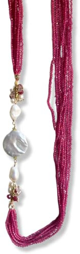 Collana con fili di cristallini e madreperle (Fucsia)
