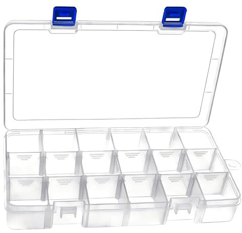 DARUITE Sortierboxen für Kleinteile, 18 Raster Plastik Fächer Aufbewahrungsbox Sortimentsboxen,Einstellbar Sortierkasten für Kleinteile Schmuck Schrauben Bügelperlen Ohrringe Perlen Nähgarn