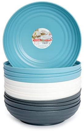 Juego de 12 Platos de Plástico Duro Classic Reutilizables e Irrompibles para Fiestas y Eventos (BAG, Hondos 22 cm)