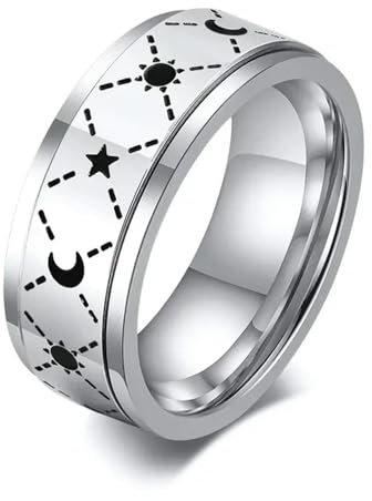 XJruixi Rotatable Stainless Steel Corrosion Sun and Moon Ring Men Index Finger Rotating Ring Anti Anxiety Ring