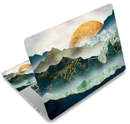 Laptop Skin Sticker Decal Cover, 11.6”12 13 13.3 14 15 15.4 15.6 Laptop Netbook Skin Sticker Cover Art Notebook Protector (2 Wrist Pad Included), Removable Reusable, Green Mountain & Sun