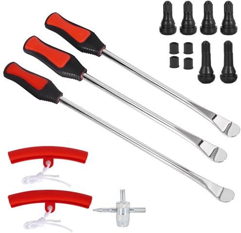 RUTU Reifenlöffel Hebel Dirtbike Reifen-Wechselwerkzeug Motorrad Reifenmontiermaschine Rasenmäher ATV mit 1 x 14,5-Zoll, 2 x 11-Zoll Reifen-Eisen 2 Felgenschützer Ventilschäfte Set TR412 TR413