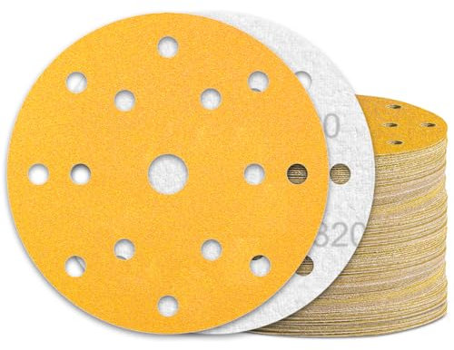 KONGMING 60 Stück Schleifpapier 150mm Klett Körnung 320 15 Loch für Exzenterschleifer