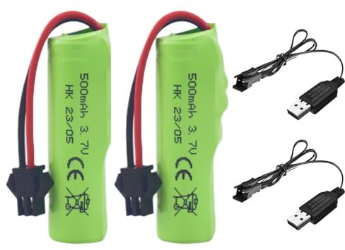 ZYGY 2PCS 3.7V 500mAh Li-ion Batterie SM-2P Stecker mit USB Ladegerät für doppelseitige Fernbedienung Stunt Truck RC Fernbedienung Auto E35 DE38 DE40 DE50 DE55 TB202 TM141