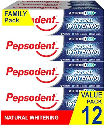 Pepsodent Natürliche Zahnpasta mit Fluorid und Kalzium für Weißere Zähne in einer Woche, 75 ml (Packung mit 12 x 75 ml)