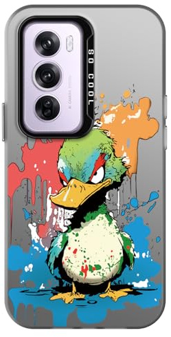 YUXING Cover per Oppo Reno 12 Pro 5G / Reno12 Pro 5G Custodia Cellulare Sottile Antiurto con Fiore Animale Doodle Disegno Modello Arte Nero Bumper Slim Case, Duck