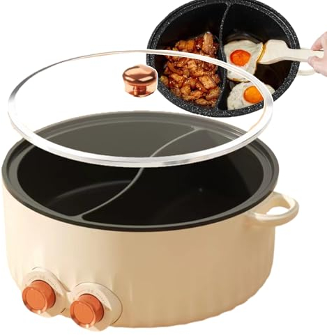 forplubossmmp Electric Hot Pots 5L/6L Double-Sided Pan, Non-Stick Electric Hot Pots with Divider, Electric Multi-Cookers with Speeds Adjustable for Frying, Stewing, Boiling and Easy To Use,5L