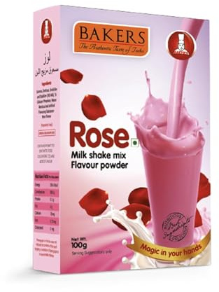 BAKERS Rose Flavour Powder Milk Shake Mix, Instant Preparation No Sugar Needed- 100g (Pack Of 2)