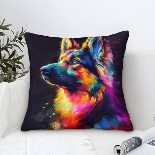 UNRXJZLVM Bunter Wolf Kissen Bezug 1er Set Kissenbezüge Wohnzimmer Kissenhülle Sofakissen Polyester Polster Textil Für Sofa Bett Garten Balkon Kinderzimmer Zierkissen 50x50cm
