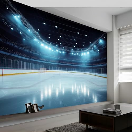Eishockeybahn Fototapete Sportwettbewerb Wandbild 200x140cm Wandkunst für Wohnzimmer Kinderzimmer Korridor Groß Eishockey Wandbild für Sportfans
