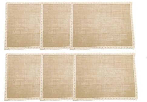 SMTCM 6 Stück Jute Tischsets Spitze Beige 30x40cm Rustikal Bauernhaus Platzdeckchen Boho Geflochtene Platzsets Hochzeit Tischdeko Rechteckig Leinen Isolierte Tischsets für Küche Esszimmer Party
