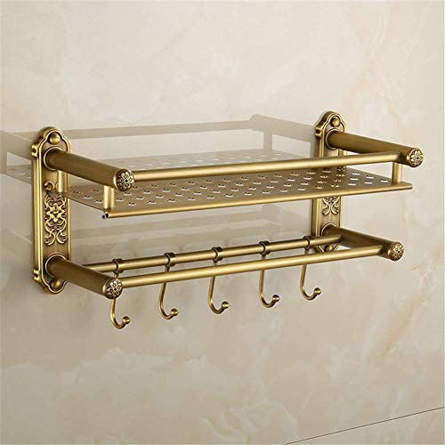 Porte-serviettes mural double couche en laiton antique 60 cm avec pendentif