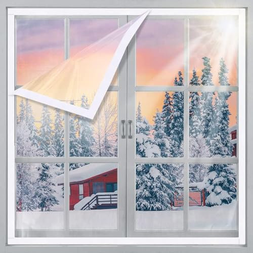 130x190cm,Fenster-Isolierfolie | Transparente Isolierfolie zur Wärmedämmung an Fenstern | Inklusive praktischer Rollen Klebeband | spart Energie und Geld