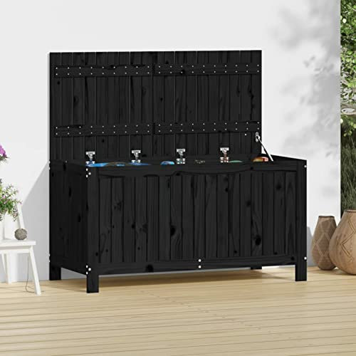 Juroupi Gartentruhe Schwarz 121x55x64 cm Aufbewahrungsbox Garten GeräTeschrank Gartentruhe Balkon Box Auflagenboxen Massivholz Kiefer