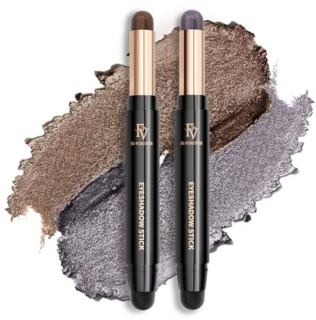 FV Lidschatten Stift Set 2 Pack, Creme Eyeshadow Hochpigmentiert, Wasserfest und Langanhaltend Eyeshadow Sticks, Knitterfrei mit Schimmer, Golden & Smoky Grey