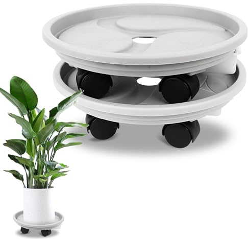 ULELE 2 Pack Plant Caddy with Wheels 12” Plant Dolly with Wheels Heavy Duty Planter Pallet with Drainage Tray, Round Planter Pot Stand Dolly Casters Rolling Mover for Indoor Outdoor, Garden, Balcony