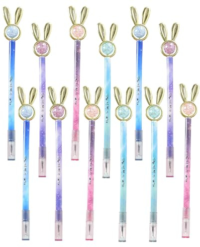 CHUNLINLAODA 12 Stück Niedliche Kaninchen Gelstifte Kawaii Kaninchen Stifte kreativer Gelstifte lustiger Schreibstift für Kinder, Schule, Geschenk, Büro, Zuhause, schwarze Mine, 0,5 mm (Kaninchen)