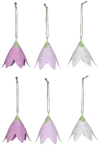 frühlingshafte dekorative große Blüten-Anhänger Glocken-Blumen-Anhänger aus federleichtem Metall in verschiedenen Farbsortierungen und Mengeneinheiten (6, lila weiß Flieder)
