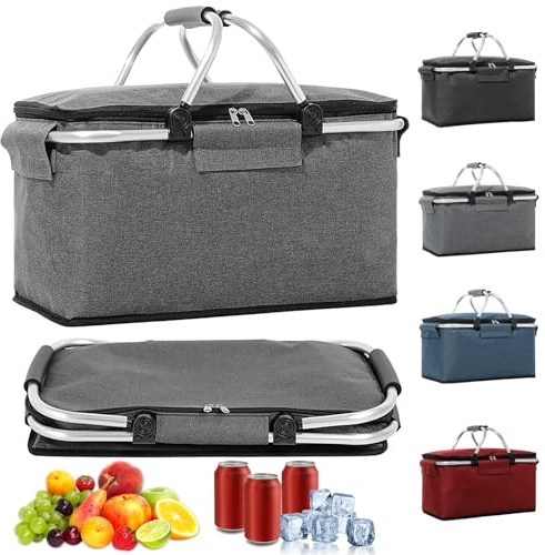 Hengrongshen 18L Einkaufskorb Faltbar, Einkaufskorb mit Kühlfunktion, mit Deckel, Korb Einkaufen, Kühlkorb Klappbare, Kühlbox Tragbare, Tragekorb, Isoliert für Reisen, Picknick, Einkaufen