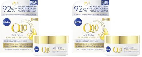 NIVEA Q10 Gesichtscreme mit LSF 15, straffende Gesichtspflege mit Q10, Bio Argan-Öl und Squalan, Tagescreme für sehr trockene Haut, Q10 Anti-Falten EXTRA-REICHHALTIG Reichhaltige Tagespflege (50 ml)