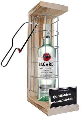 Personalisierte Geschenke für Männer Frauen Geschenkidee mit Namen - Eiserne Reserve personalisierbar - Gitter - sw Bacardi Rum (1 x 0.7 l) incl. Notsäge - Papa Mama Geburtstag Hochzeit
