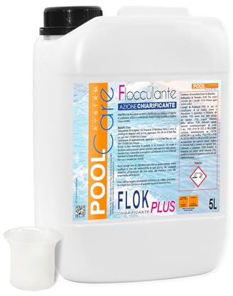 POOL CARE Flok Plus + Messbecher mit Skala, Flockungsmittel mit Klärwirkung, klares und kristallines Wasser, für Pool, 5 l