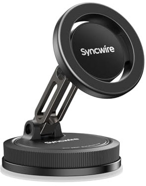 SYNCWIRE for MagSafe Car Mount [2-Axis Design] Nano Adhesive Gel + Suction Cup Magnetic Phone Holder for Dashboard & Windscreen, 360° Rotatable for iPhone 17 16 15 14 13 12 11, Samsung, Matte Black