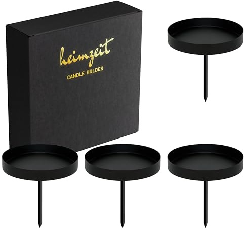 heimzeit Portacandele da Infilare in Metallo Ø80 mm, 4 Pezzi in Nero | Supporti per Candele Pilastro e Candele da Tavola, Corona dell'Avvento, Design Elegante, Decorazione Raffinata