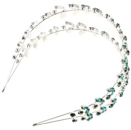 Healvian Double-layer Green Crystal Leaf Wedding Headband Handcrafted Bridal Hair Accessories for Bridesmaids Elegant Party Hair Vine