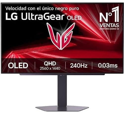 LG UltraGear OLED 27GX704A Monitor Gaming 27 QHD (2560x1440), 240Hz, 0,03ms (GtG), OLED, G-Sync, FreeSync Premium Pro, VRR, HDR 400 True Black, HDMI 2.1, DisplayPort, Hub USB, AUX, Nero