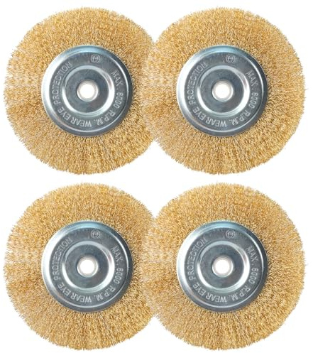 ZORUNNA 6 Inch Wire Brush for Grinder - 4Pcs Fine Crimped Wire Wheel for Bench Grinder with 5/8 Arbor, Efficiently Polish Nuts, Bolts and Assorted Car Parts
