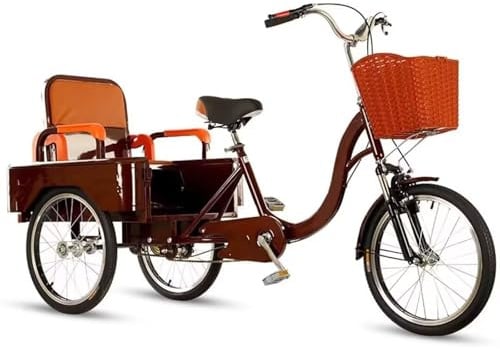 LSQXSS Dreirad-Cruiser mit klappbarem Sitzbezug für Passagiere und Gepäck, Verstellbarer Sattelstütze, 20-Zoll-Geländerädern, Erwachsenen-Dreirad mit Vorderradfederung, Zweikettenantrieb