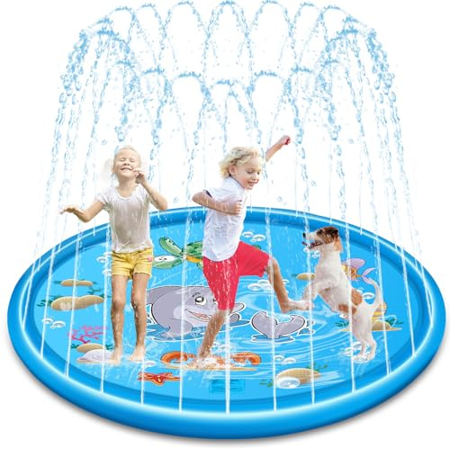 PQETBV Splash Pad 170cm Anti-Rutsch Sprinkler Matte, Faltbarer Splash Sprinkler Pad, Sprinkler Play Matte für Kinder und Haustiere für Sommer, Garten, DraußEn