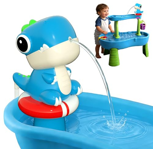 Sibalohan Dinosaur Water Table Pump with Continuous Flow – Rechargeable Battery-Powered Water Pump Toy for Kids - Fun Outdoor Summer Water Play Accessories