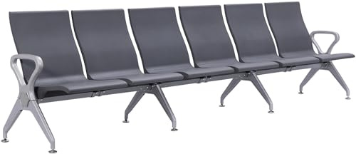 CLP Wartebank Airport-Stil Ermin, Sitzbank Flur mit Lehne, ergonomische Sitzschalen, Wartestühle mit robustem Alu-Gestell, bis 150 kg je Sitz | Farbe grau Größe 6-Sitzer