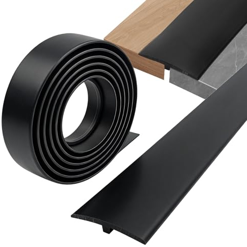 Übergangsprofil, T Profil Übergangsleiste Selbstklebend, Übergangsprofil Selbstklebend,Übergangsleiste Boden,Türschwellen Leiste PVC Flache Spaltabdeckung für Türschwellen (Schwarz, 5cm x 3m)