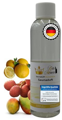 Dufte Momente Saunaaufguss-Konzentrat Bum Bum Lemon (Litschi, Mango & Zitrone) – 250 ml – fruchtig & spritzig – Profi-Qualität gemäß DVN:5204 getestet – vegan & Made in Germany